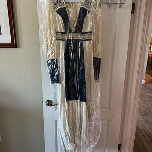 Gunne Sax Navy and Cream Long Sleeve Dress